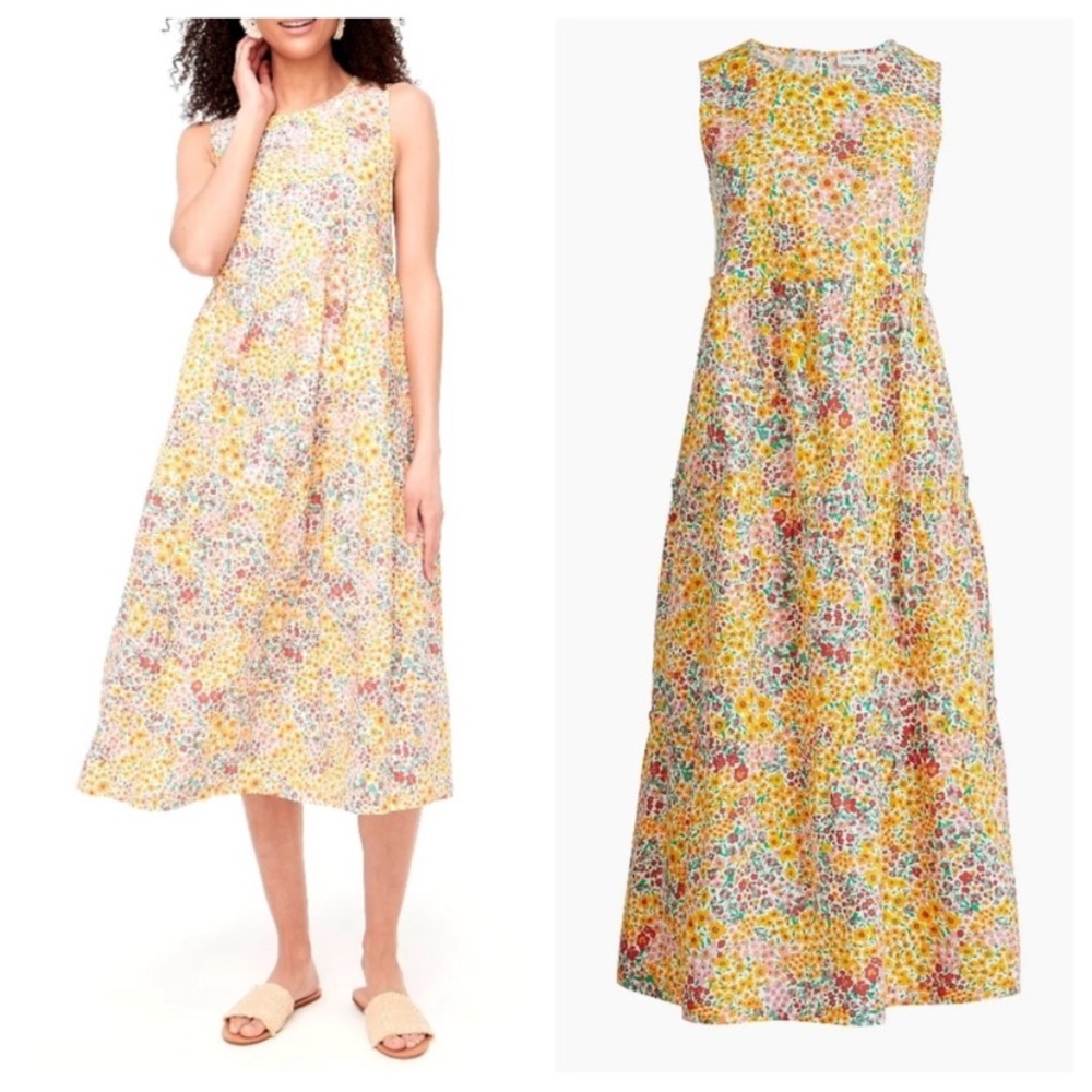 J. Crew Factory Yellow Multicolor Floral Sleeveless Cotton Dress - Picture 1 of 10